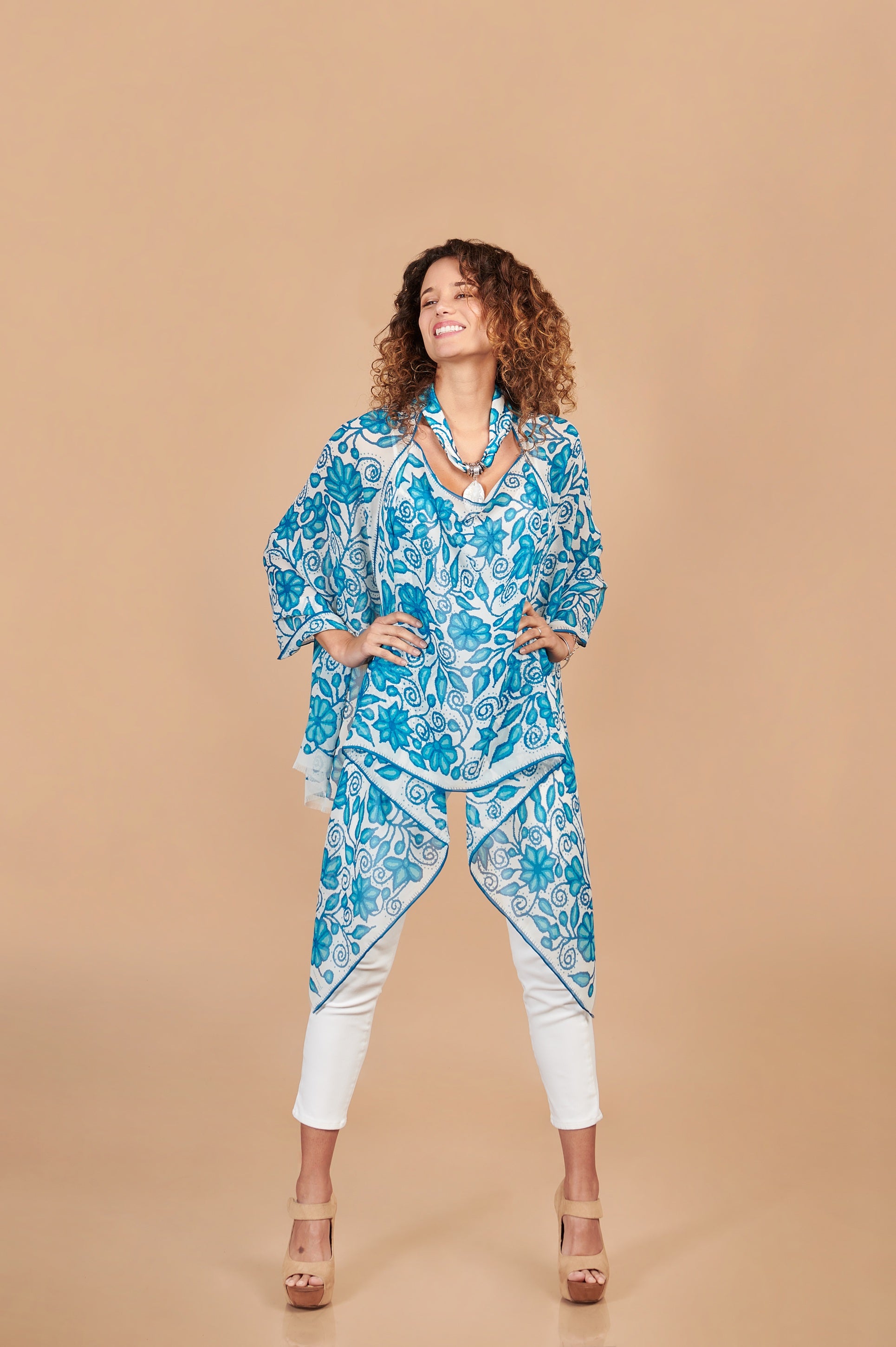 PONCHO CHIFFON AYACUCHO TURQUESA
