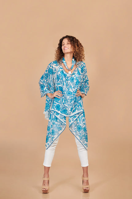 PONCHO CHIFFON AYACUCHO TURQUESA