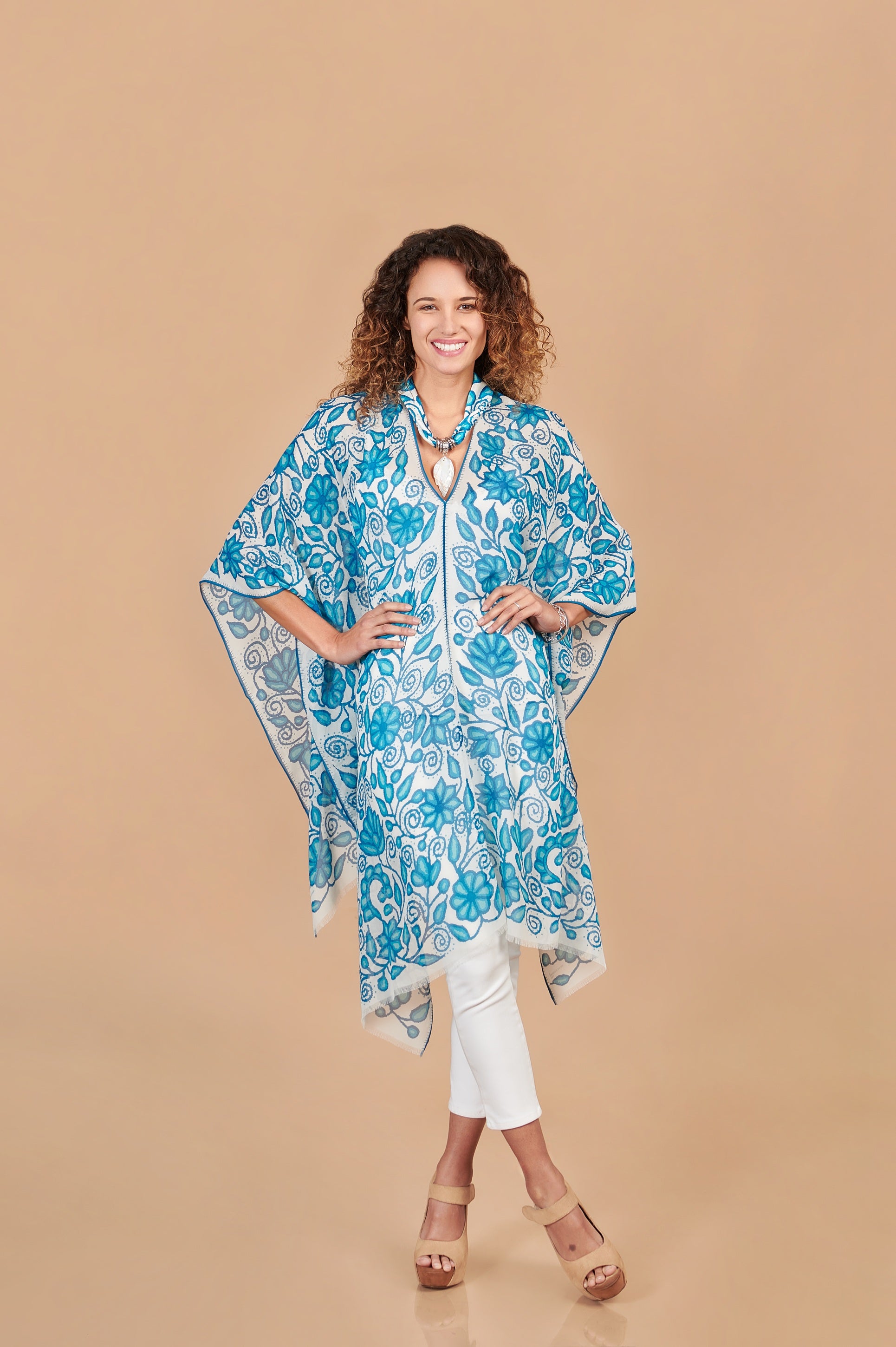 PONCHO CHIFFON AYACUCHO TURQUESA
