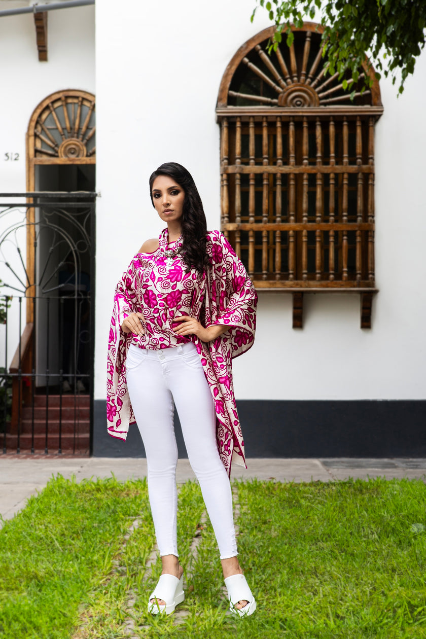 PONCHO AYACUCHO FUCSIA