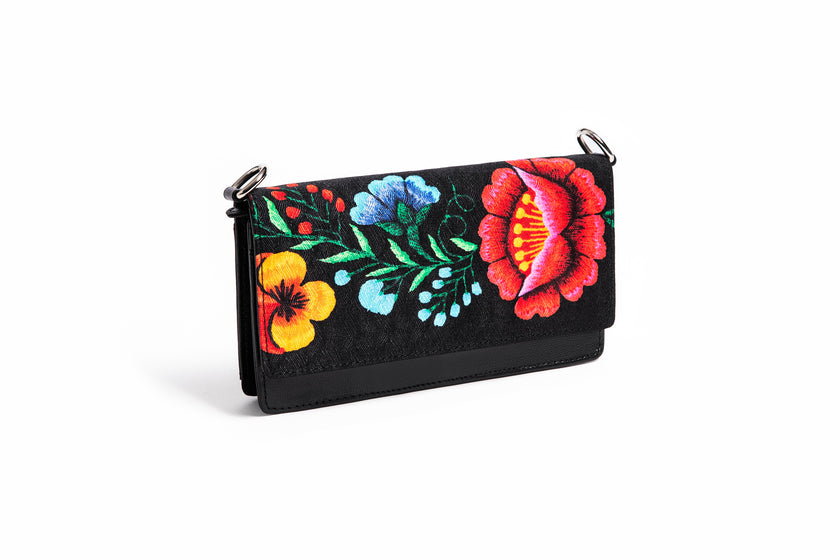 CARTERA VIAJERA FLOR ANDINA NEGRO